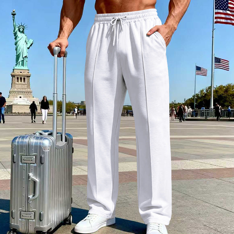 👖 50% OFF NOW!-Men's Straight Leg Pants – Elastic Waist, Drawstring & Knit – Casual Comfort & Breathable