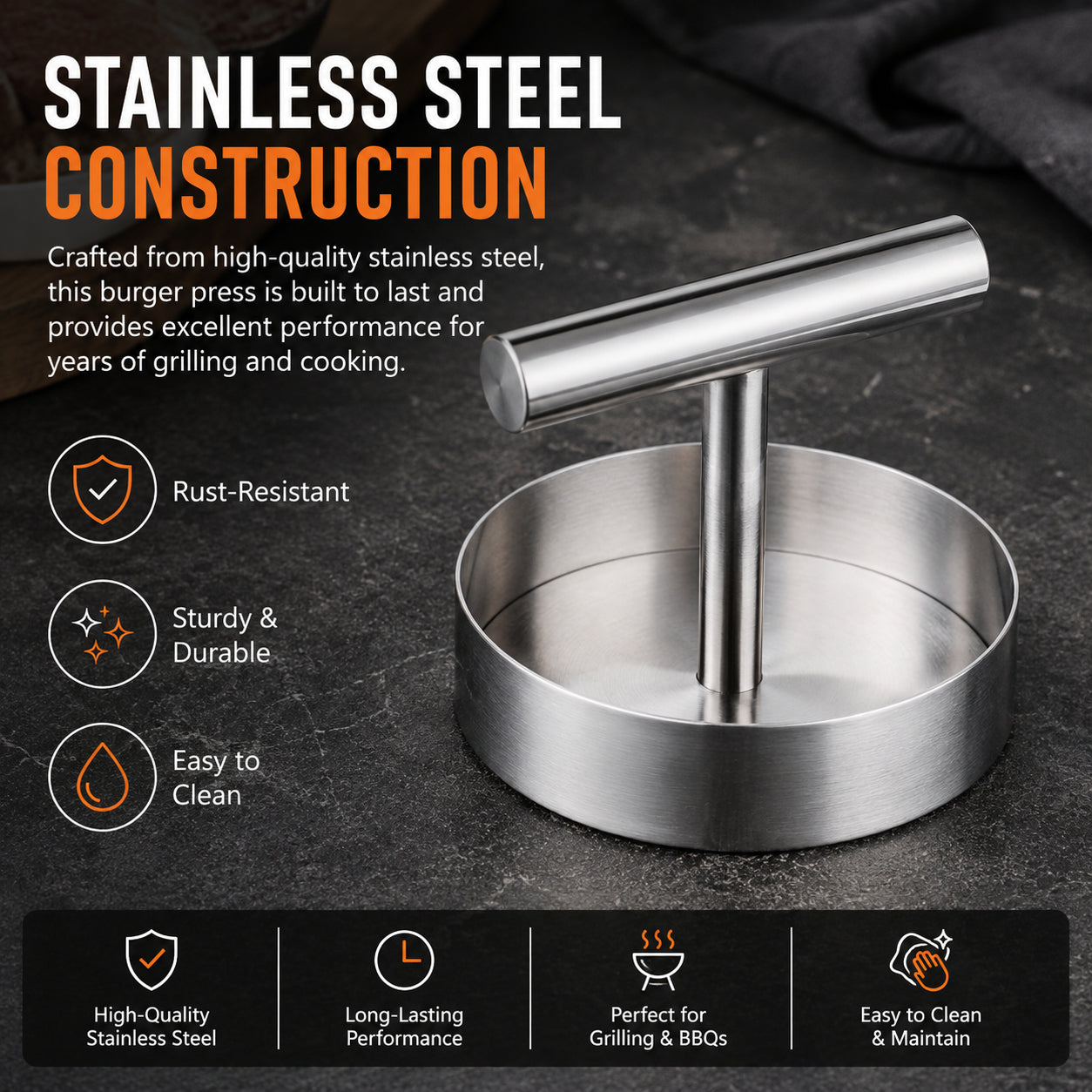 🎁50%OFF &😍 Hot Sale Stainless Steel Burger Press - 1Pc Nonstick Burger Patty Maker Mold
