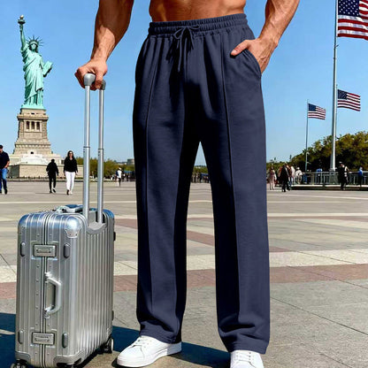 👖 50% OFF NOW!-Men's Straight Leg Pants – Elastic Waist, Drawstring & Knit – Casual Comfort & Breathable