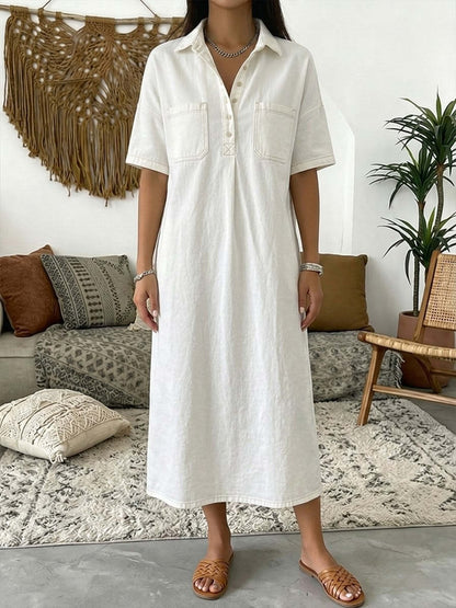 👗 50% OFF NOW! 👖 Casual Pocket Denim Midi Shirt Dress – Soft denim & relaxed fit – Functional pockets, perfect for everyday casual – comfortable and versatile ✨🌸