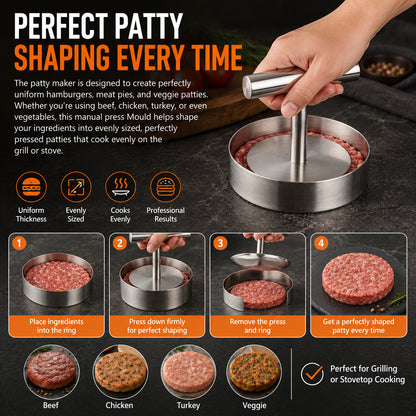 🎁50%OFF &😍 Hot Sale Stainless Steel Burger Press - 1Pc Nonstick Burger Patty Maker Mold