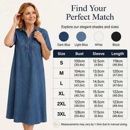 👗 50% OFF NOW! 👖 Casual Pocket Denim Midi Shirt Dress – Soft denim & relaxed fit – Functional pockets, perfect for everyday casual – comfortable and versatile ✨🌸
