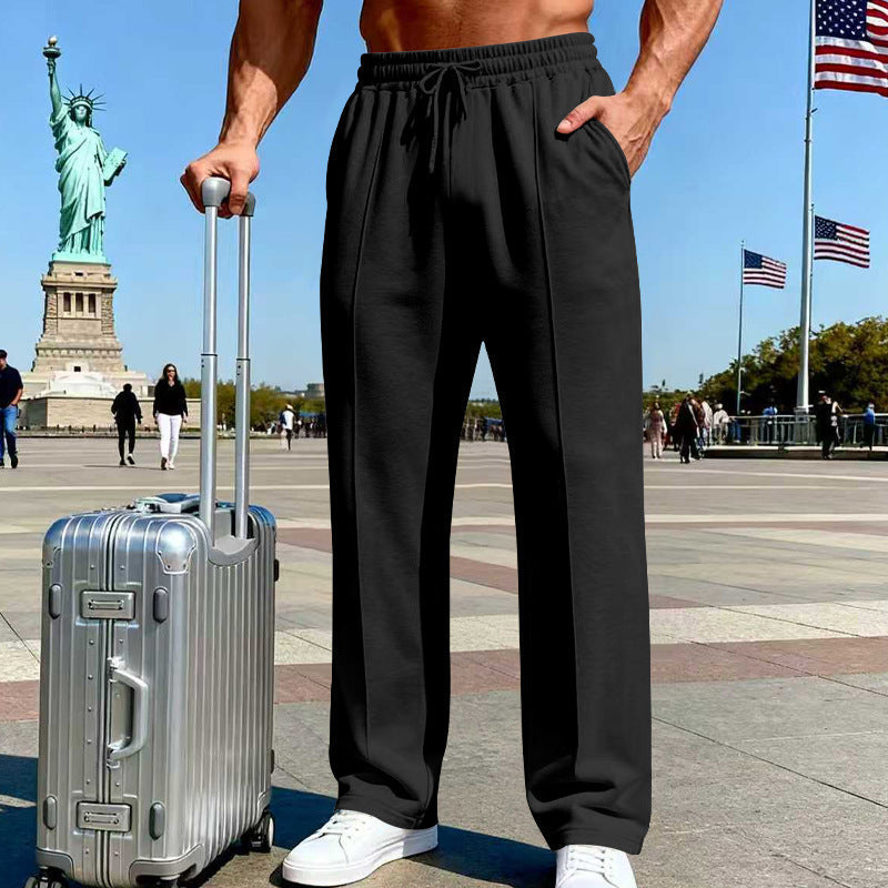 👖 50% OFF NOW!-Men's Straight Leg Pants – Elastic Waist, Drawstring & Knit – Casual Comfort & Breathable