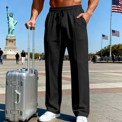 👖 50% OFF NOW!-Men's Straight Leg Pants – Elastic Waist, Drawstring & Knit – Casual Comfort & Breathable