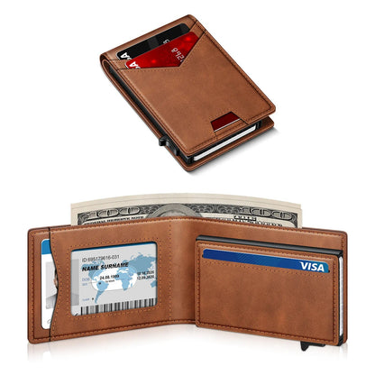 🔥 Men's RFID Minimalist Wallet | Slim Bifold Card Holder with Pop-Up Card Slot & Money Clip