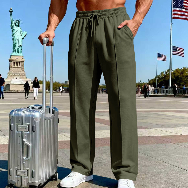 👖 50% OFF NOW!-Men's Straight Leg Pants – Elastic Waist, Drawstring & Knit – Casual Comfort & Breathable