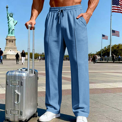 👖 50% OFF NOW!-Men's Straight Leg Pants – Elastic Waist, Drawstring & Knit – Casual Comfort & Breathable