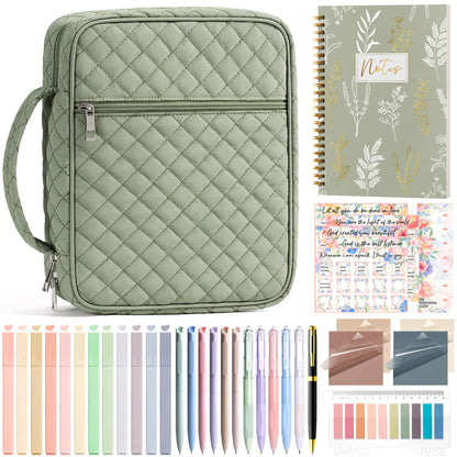 【Your Exclusive Discount】Bible Cover Case for Women Large Bible Bag, Bible Study Supplies Journaling Kit Quilted Church Bag with Handle, Puffer Carrying Case w/Tabs Accessories Easter Mothers Day Christian Gifts for Women Mom