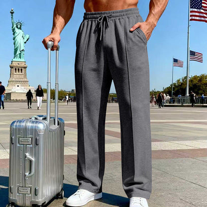 👖 50% OFF NOW!-Men's Straight Leg Pants – Elastic Waist, Drawstring & Knit – Casual Comfort & Breathable