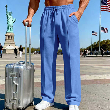 👖 50% OFF NOW!-Men's Straight Leg Pants – Elastic Waist, Drawstring & Knit – Casual Comfort & Breathable