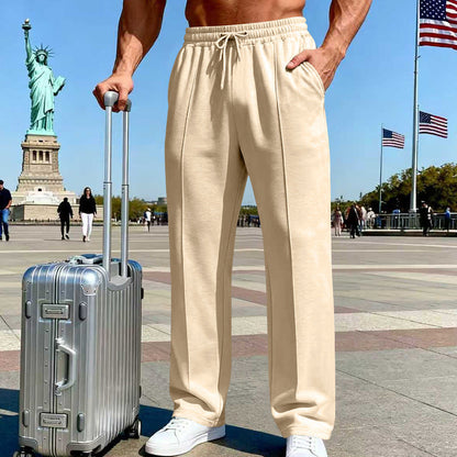 👖 50% OFF NOW!-Men's Straight Leg Pants – Elastic Waist, Drawstring & Knit – Casual Comfort & Breathable