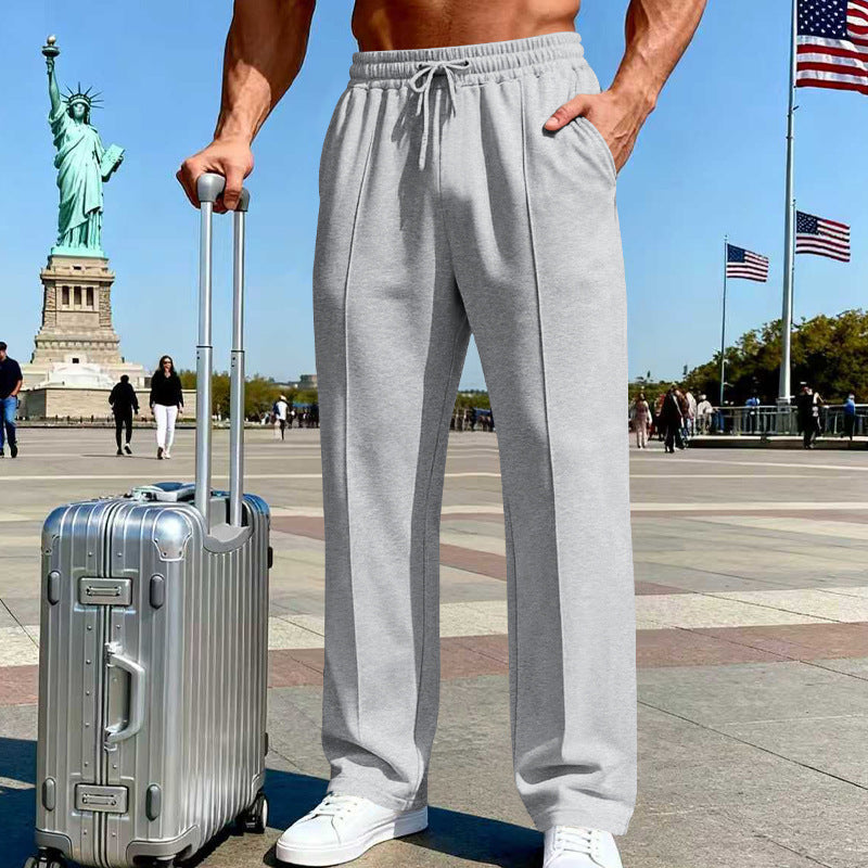 👖 50% OFF NOW!-Men's Straight Leg Pants – Elastic Waist, Drawstring & Knit – Casual Comfort & Breathable