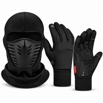 Winter Balaclava Face Mask and Touchscreen Gloves Set for Men and Women, Full-Coverage Hood with Warm Fleece-Lined Anti-Slip Gloves for Cycling, Running and Outdoor Activities