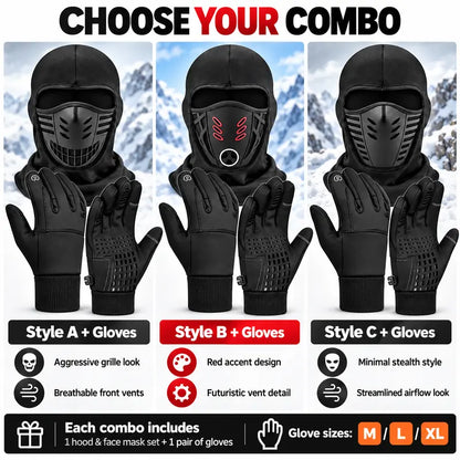 Winter Balaclava Face Mask and Touchscreen Gloves Set for Men and Women, Full-Coverage Hood with Warm Fleece-Lined Anti-Slip Gloves for Cycling, Running and Outdoor Activities