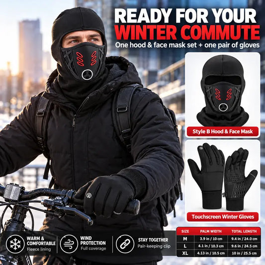 Winter Balaclava Face Mask and Touchscreen Gloves Set for Men and Women, Full-Coverage Hood with Warm Fleece-Lined Anti-Slip Gloves for Cycling, Running and Outdoor Activities