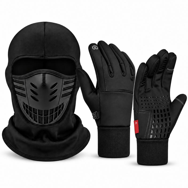 Winter Balaclava Face Mask and Touchscreen Gloves Set for Men and Women, Full-Coverage Hood with Warm Fleece-Lined Anti-Slip Gloves for Cycling, Running and Outdoor Activities