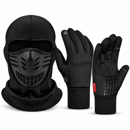 Winter Balaclava Face Mask and Touchscreen Gloves Set for Men and Women, Full-Coverage Hood with Warm Fleece-Lined Anti-Slip Gloves for Cycling, Running and Outdoor Activities
