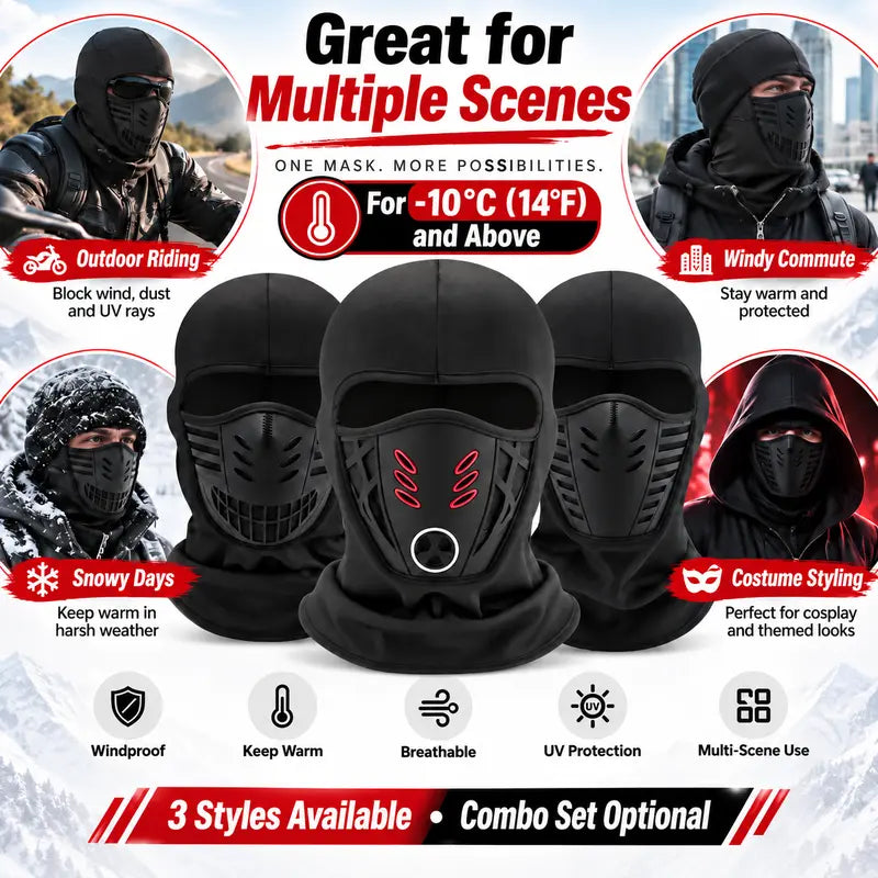 Winter Balaclava Face Mask and Touchscreen Gloves Set for Men and Women, Full-Coverage Hood with Warm Fleece-Lined Anti-Slip Gloves for Cycling, Running and Outdoor Activities