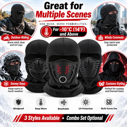 Winter Balaclava Face Mask and Touchscreen Gloves Set for Men and Women, Full-Coverage Hood with Warm Fleece-Lined Anti-Slip Gloves for Cycling, Running and Outdoor Activities