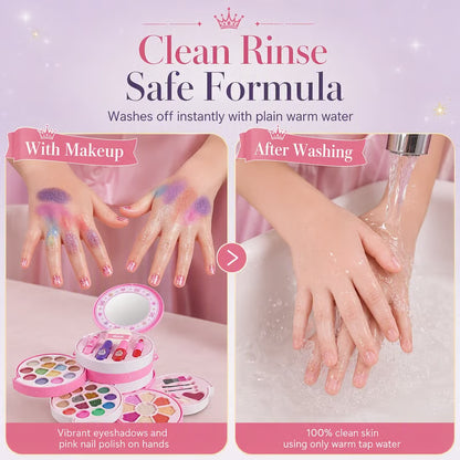 👑 50% OFF! ✨ Washable Kids Princess Makeup Toy Set – Safe Non-Irritating Formula, Expandable Revolving Trays & Portable Shoulder Handbag Case – Perfect Gift for Girls 🎀