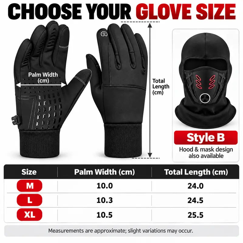 Winter Balaclava Face Mask and Touchscreen Gloves Set for Men and Women, Full-Coverage Hood with Warm Fleece-Lined Anti-Slip Gloves for Cycling, Running and Outdoor Activities