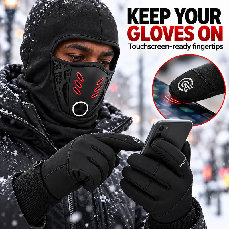Winter Balaclava Face Mask and Touchscreen Gloves Set for Men and Women, Full-Coverage Hood with Warm Fleece-Lined Anti-Slip Gloves for Cycling, Running and Outdoor Activities