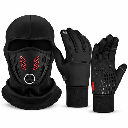 Winter Balaclava Face Mask and Touchscreen Gloves Set for Men and Women, Full-Coverage Hood with Warm Fleece-Lined Anti-Slip Gloves for Cycling, Running and Outdoor Activities